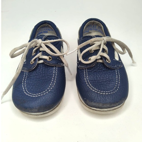 Mon Petit Navy Blue Boys Toddler Leather Hard Sole Child Shoe Loafer Size 8 - Picture 1 of 7
